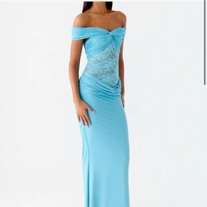 Peppermayo Strapless Blue Lace Dress